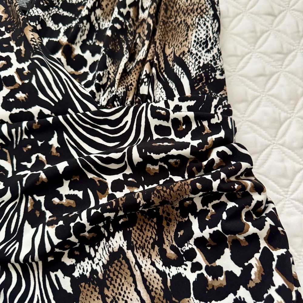Alfani Animal Print V-Neck Sleeveless Midi Dress Black White Tan Size 12 - Picture 3 of 11